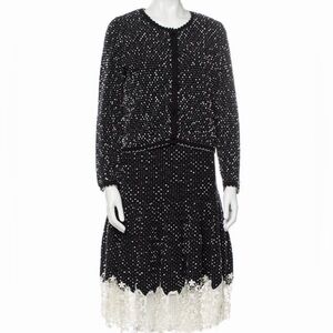 Oscar de la Renta Black and White Knit Cardigan and Dress Set